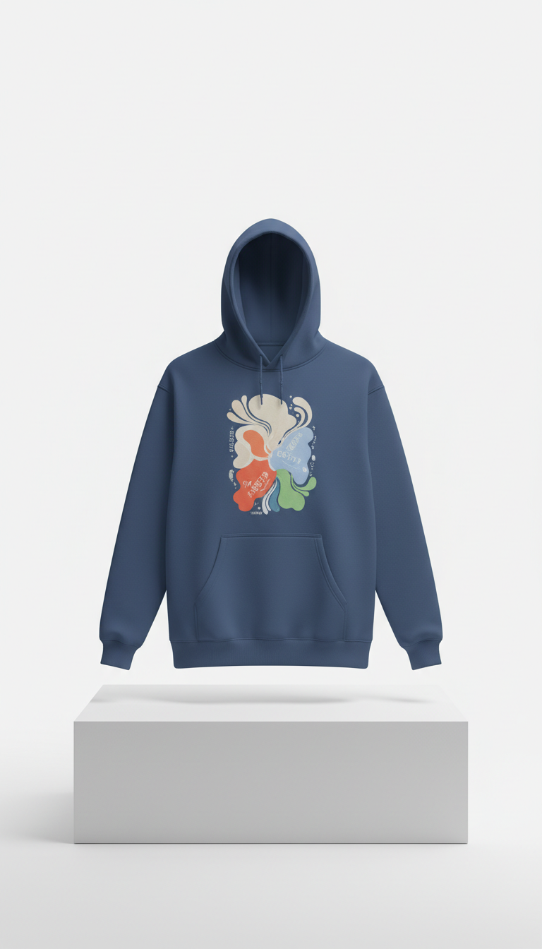 Heavyweight Gallery Blue Hoodie with Digital Art Print
